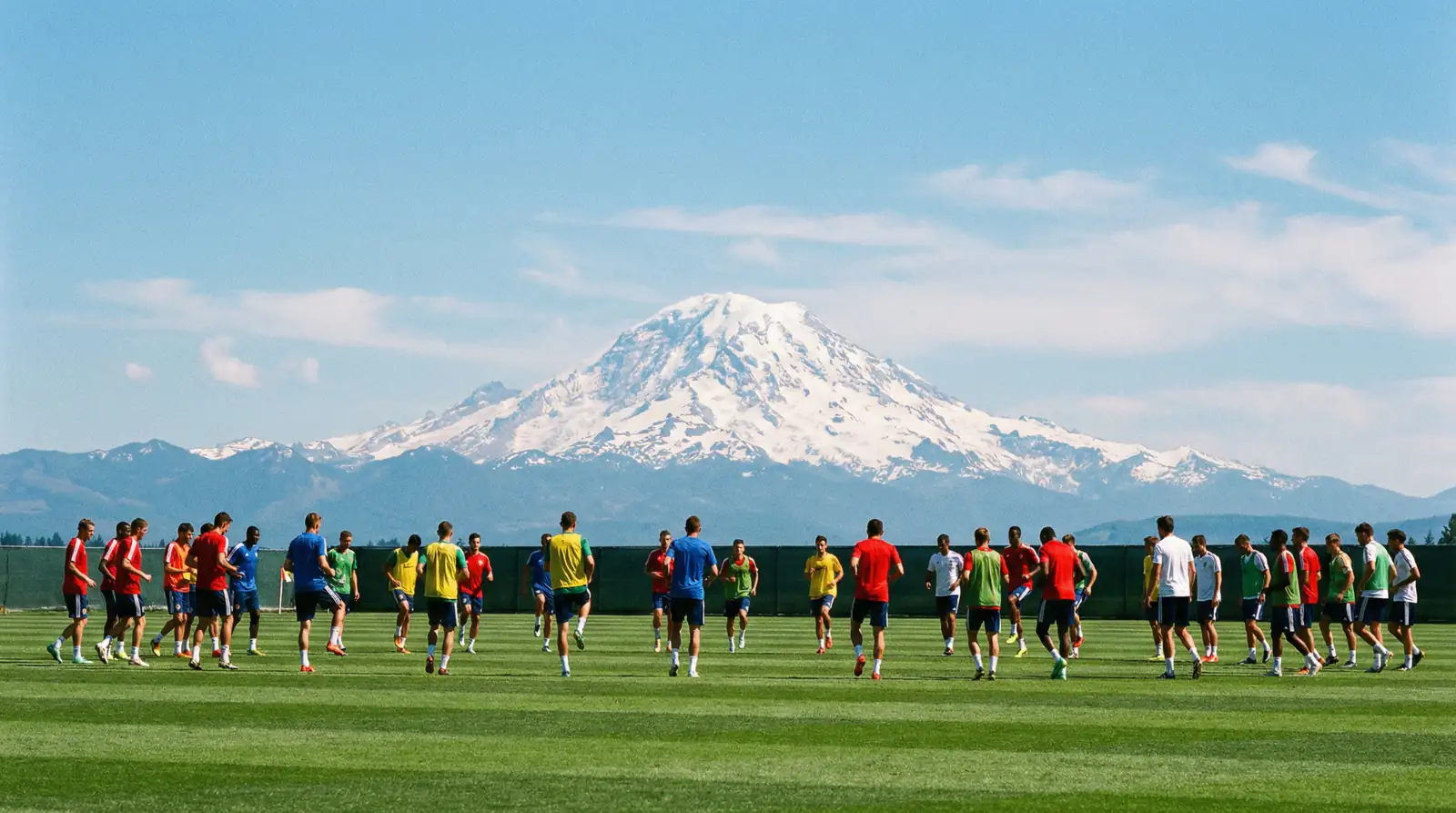 Fussball Nationalekippen am Training op engem nordamerikanesche Fussballfeld