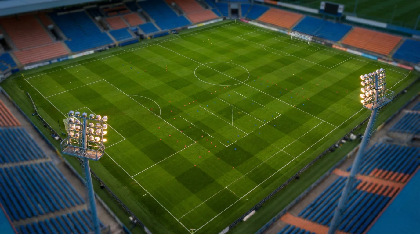 Fussball Spillfeld mat taktesche Linnen an Analyseberäicher